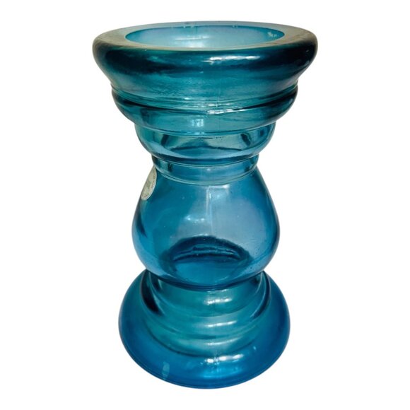 Handblown In Spain Vidrios San Miguel Blue Glass Candle Holder 8" Tall - Picture 3 of 10